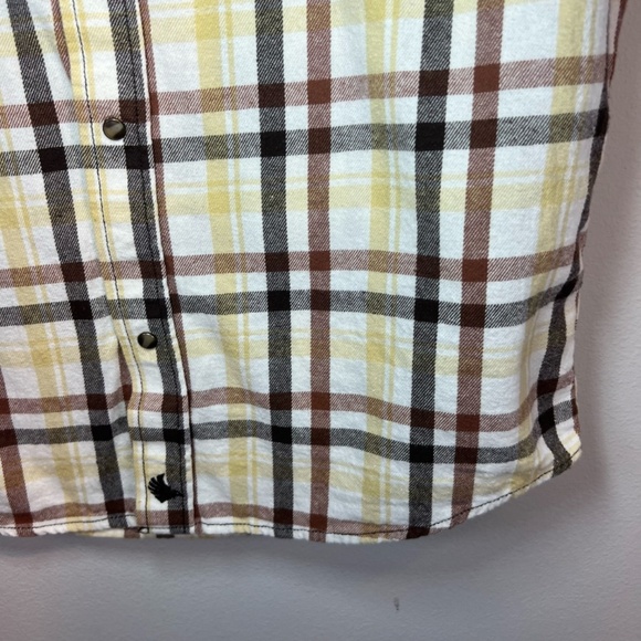 Cody James Boys Plaid Flannel Pearl Snap Shirt Beige Brown Western Pockets Large - Picture 10 of 15